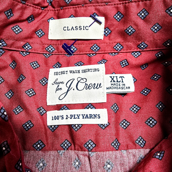 J Crew Mens Secret Wash Re-Imagined Red Cotton Shirt Classic Mens SIZE XLT - Picture 6 of 8